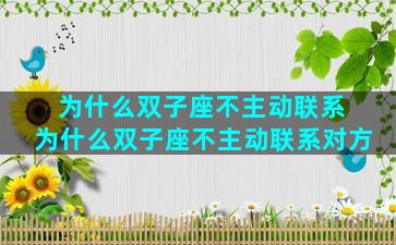 为什么双子座不主动联系 为什么双子座不主动联系对方